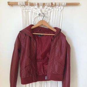 Red pleather bomber jacket